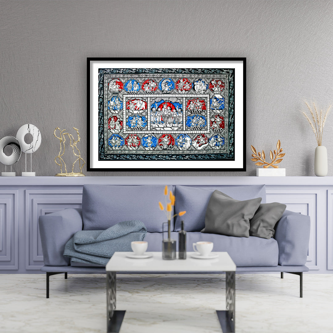 Krishna Raas Leela Pattachitra | Raasleela Patta Painting Framed Wall Art - The Atrang