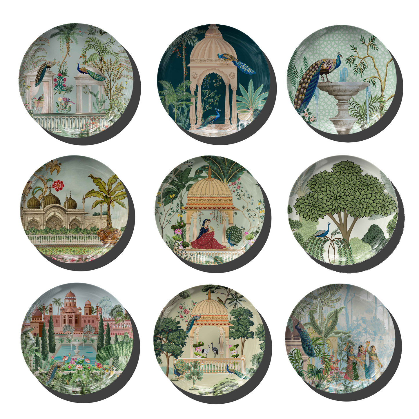 Mughal Inspired (Set of 9) Indian Wall Decor Plates I