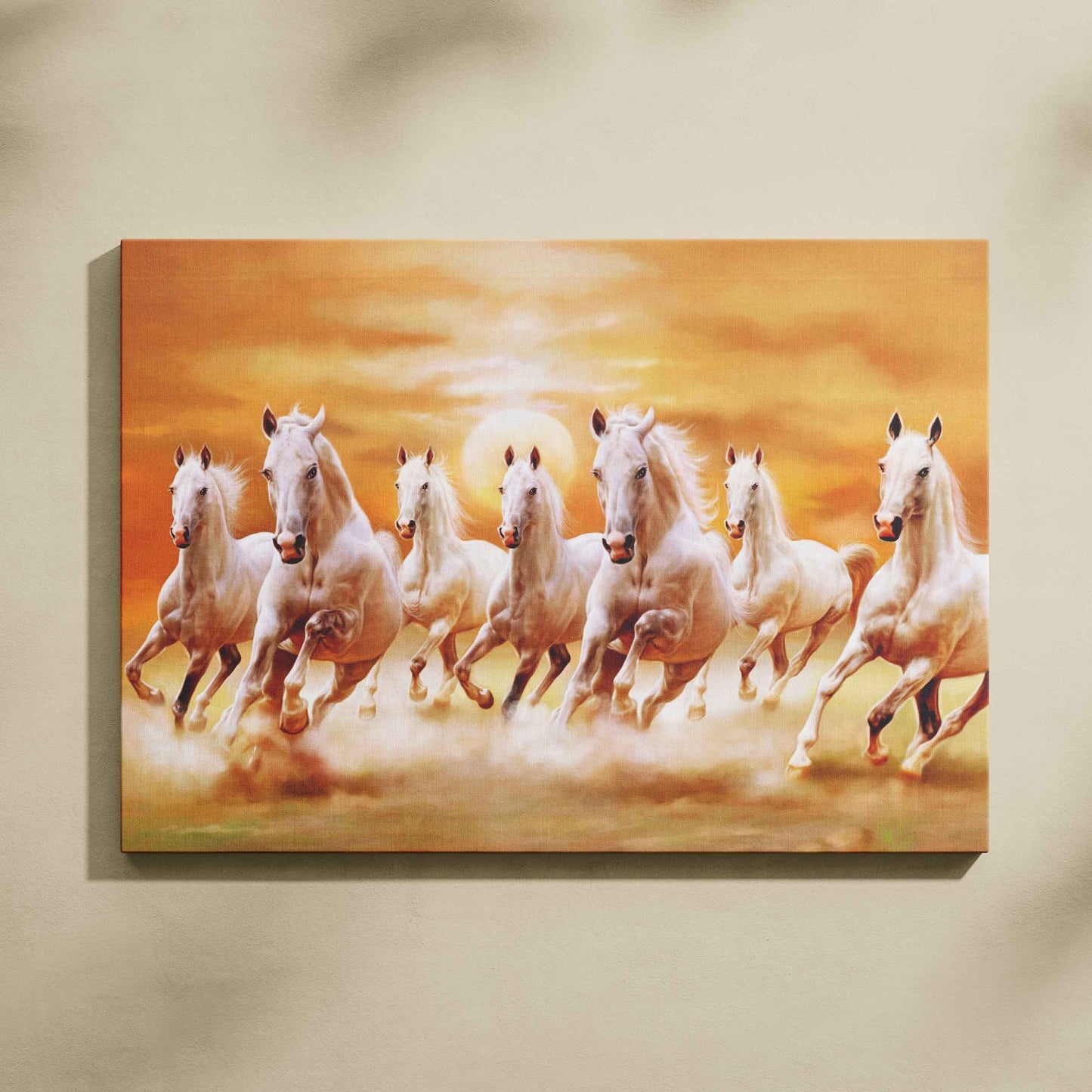 Seven Horses with the Rising Sun Vastu Painting for Home Wall Decor