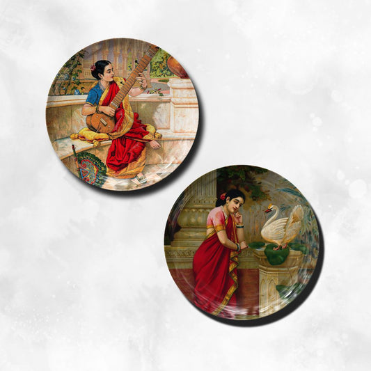 Kadambari and Damyanti by raja Ravi AVrma Wall Decor Plates by the Atrang