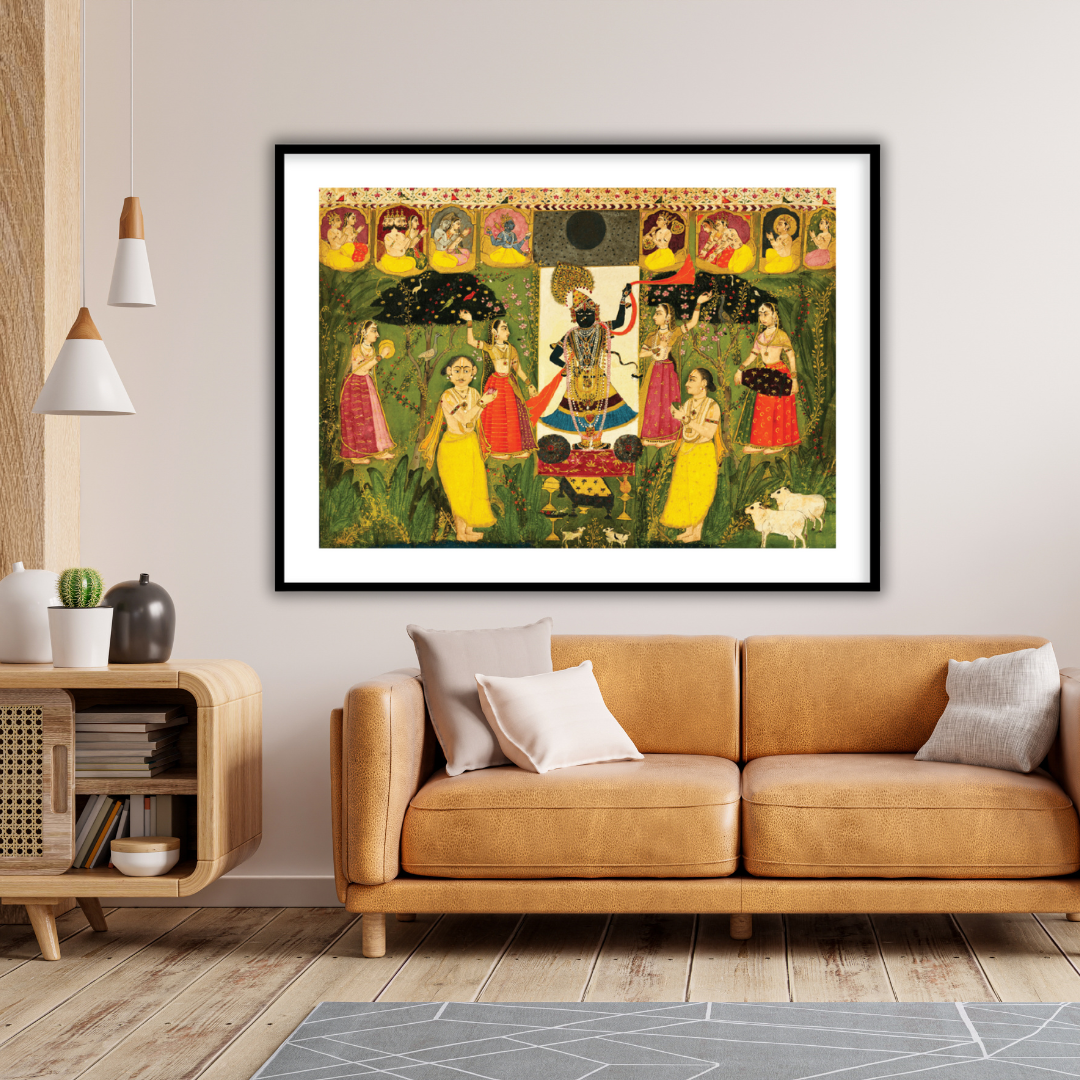 Worship of Shri Nathji | Shreenath ji Framed Wall Art - The Atrang