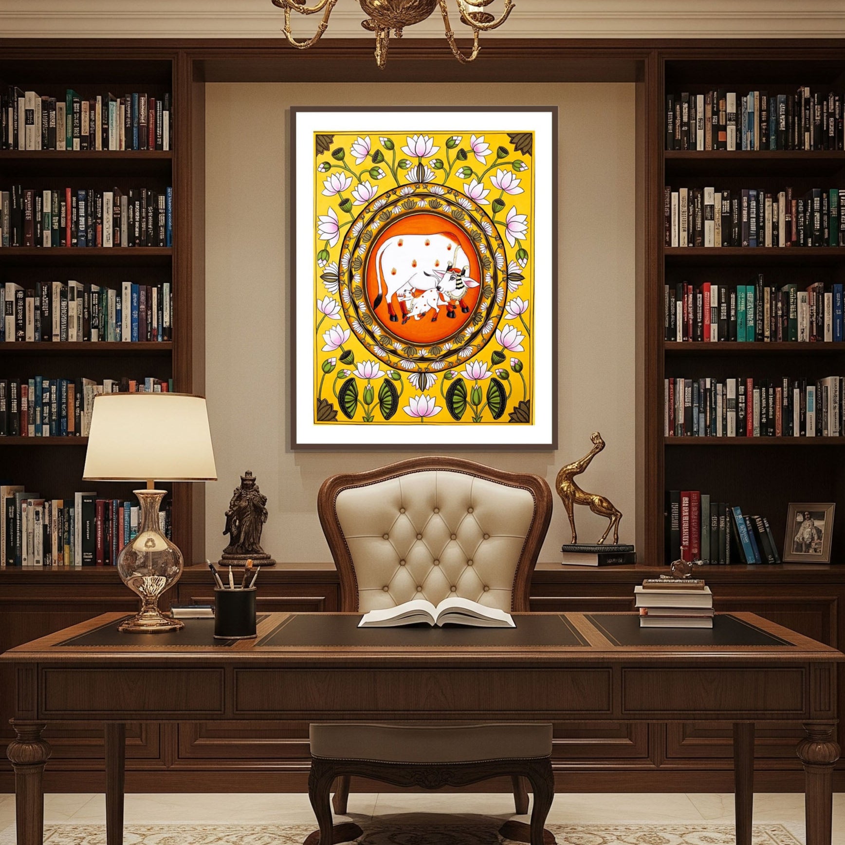 Kamdhenu Cow with calf Vastu Frame pichwai painting for home decor by The Atrang