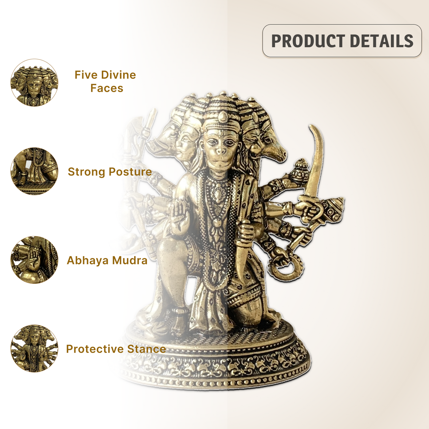Panchmukhi Hanuman Brass Idol - For Protection & Power