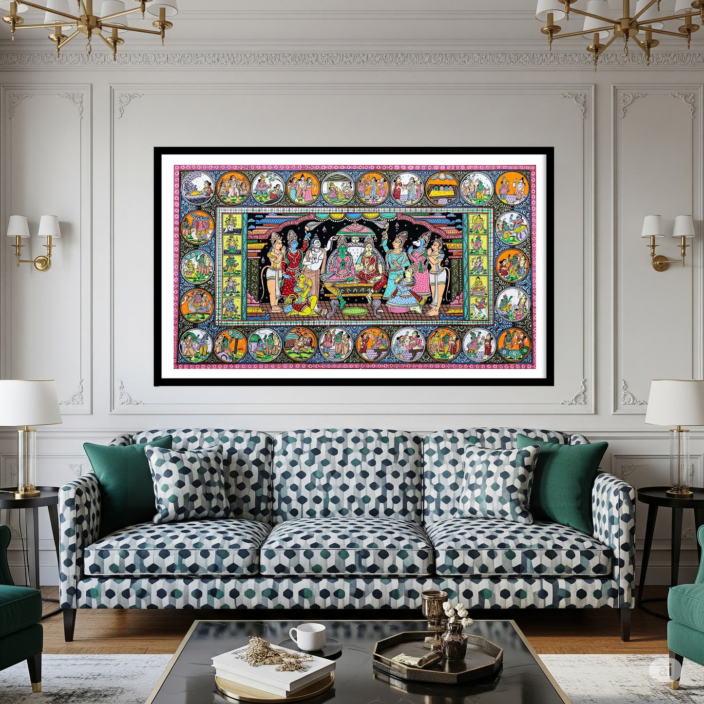 Ram Darbar Sacred Pattachitra Art Painting for Wall Home Decor