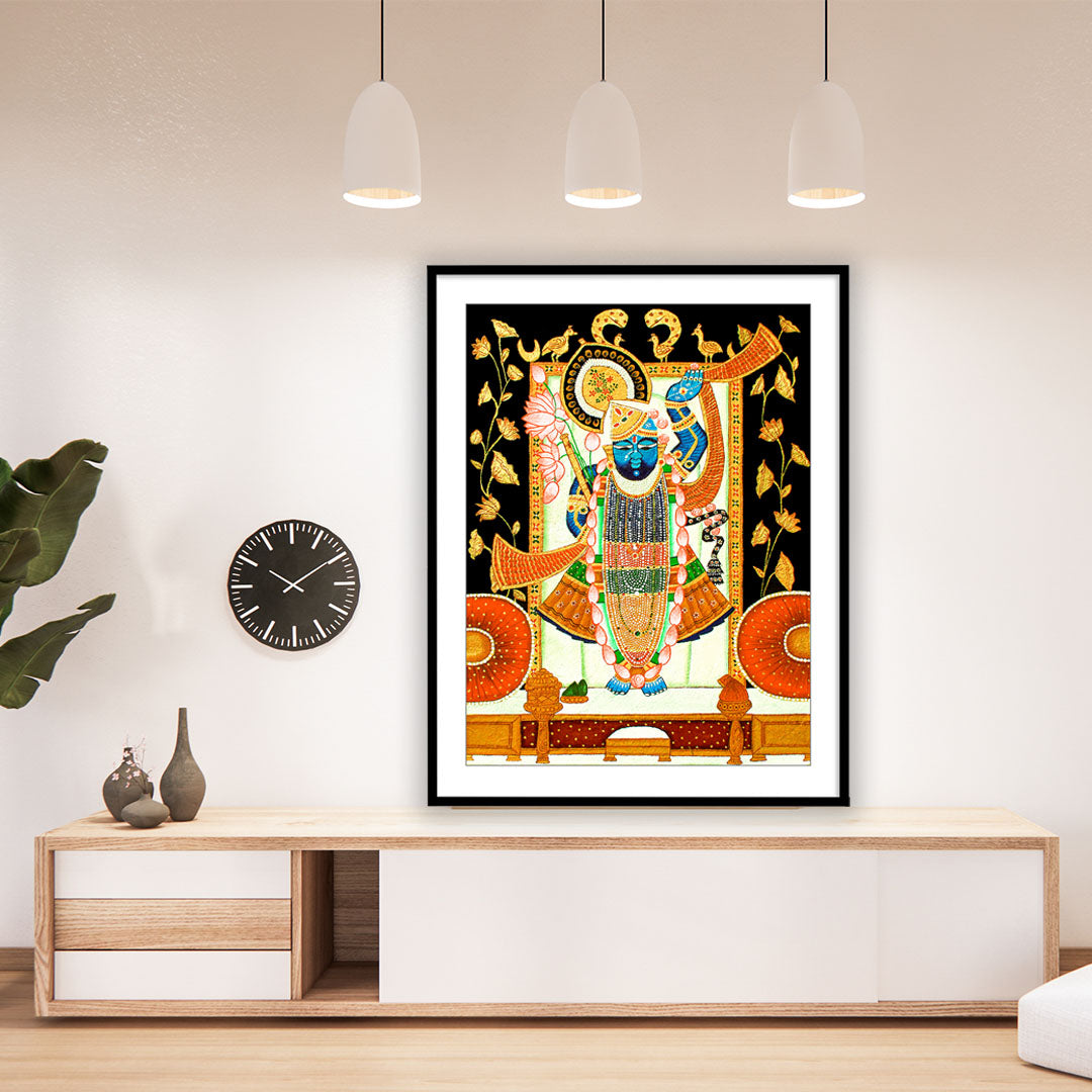 Antique Shreenath Ji Pichwai Painting | Shri Krishna Framed Art Painting Home Decor - The Atrang