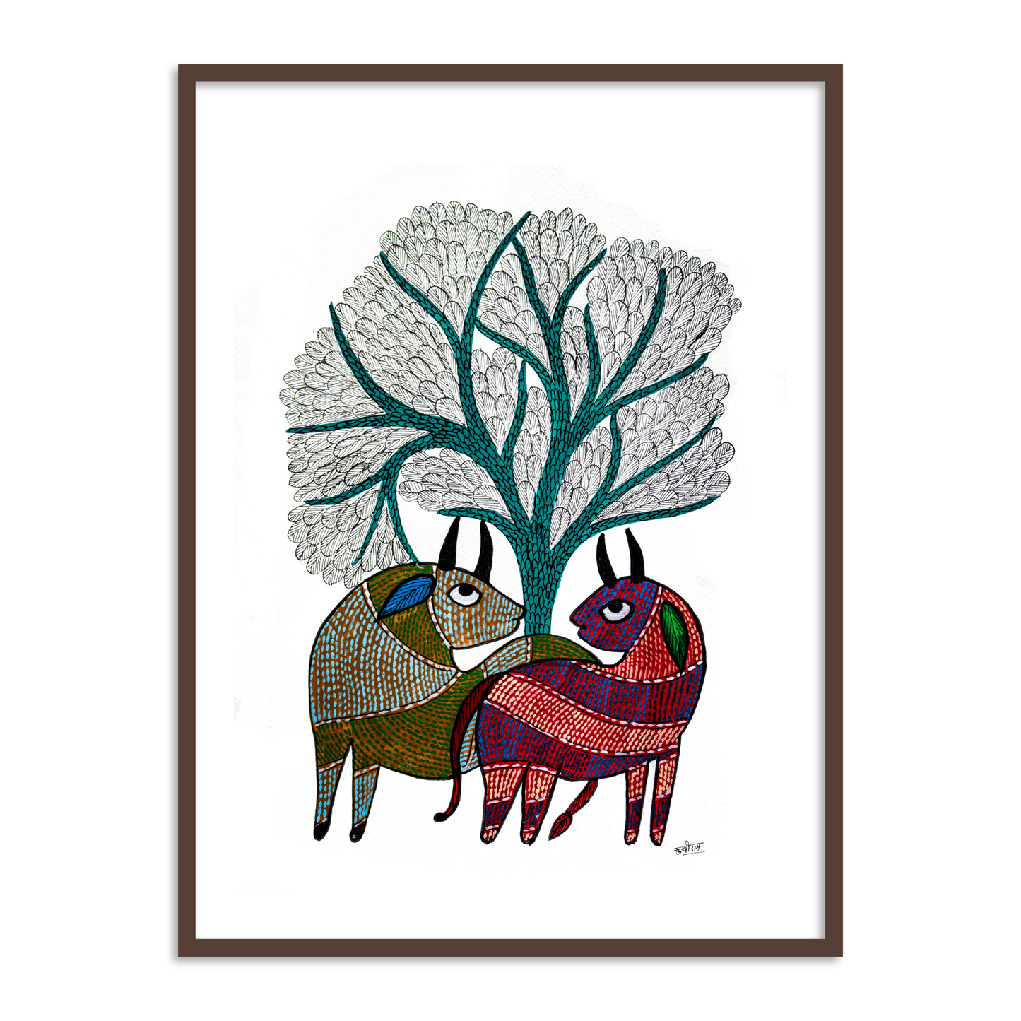 Two Elegant Deers Gond Art | Framed Wall Art for home decor