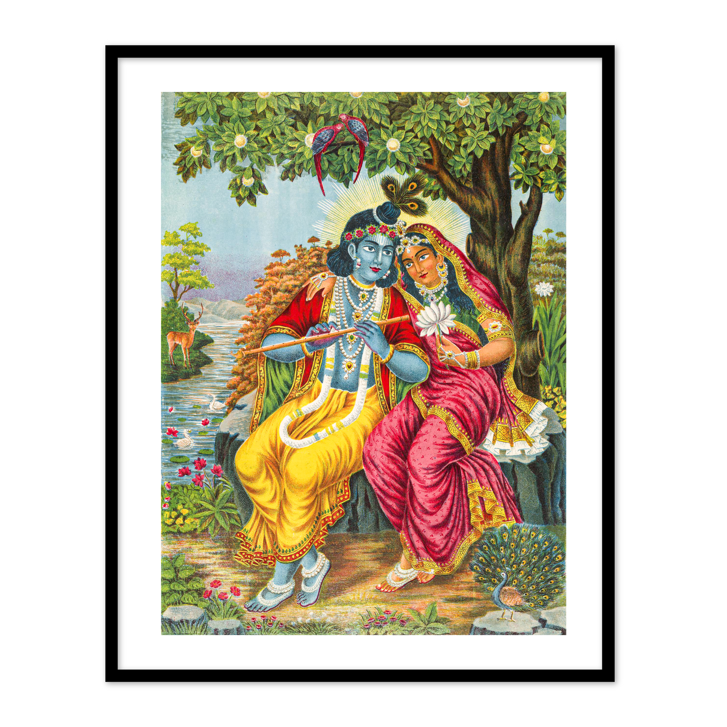 Radha Krishna at Vrindavan Framed Wall Art Painting