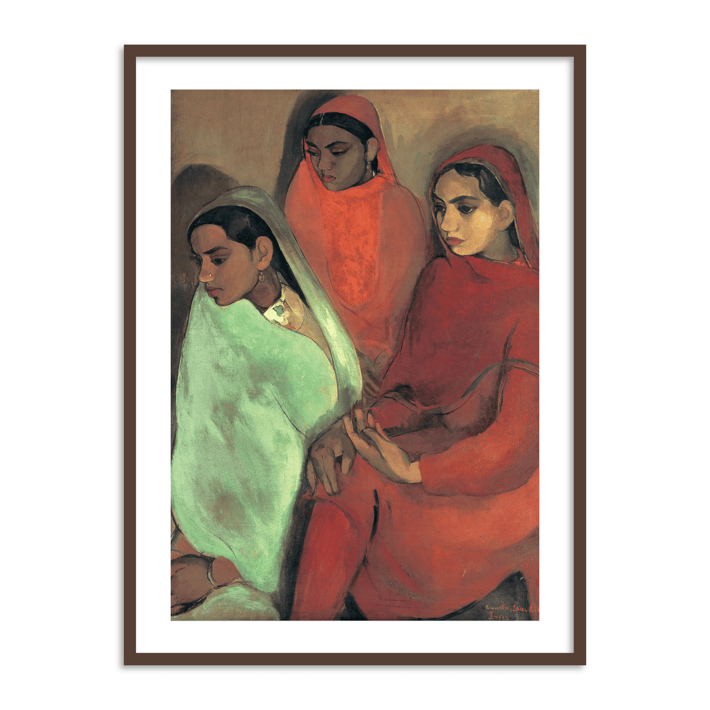 Group of Three Girls Famous Wall Painting by Amrita Sher Gil