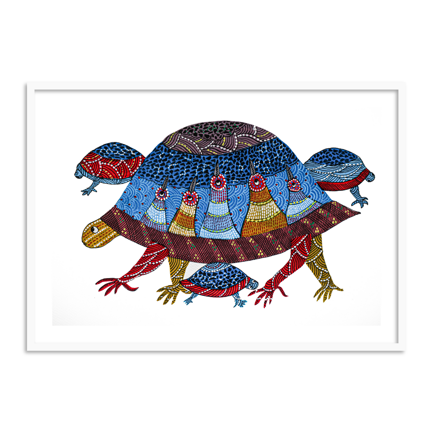 Gond Painting | Multicolor Lucky Turtle Artwork for a Home Paintings Framed Wall Art