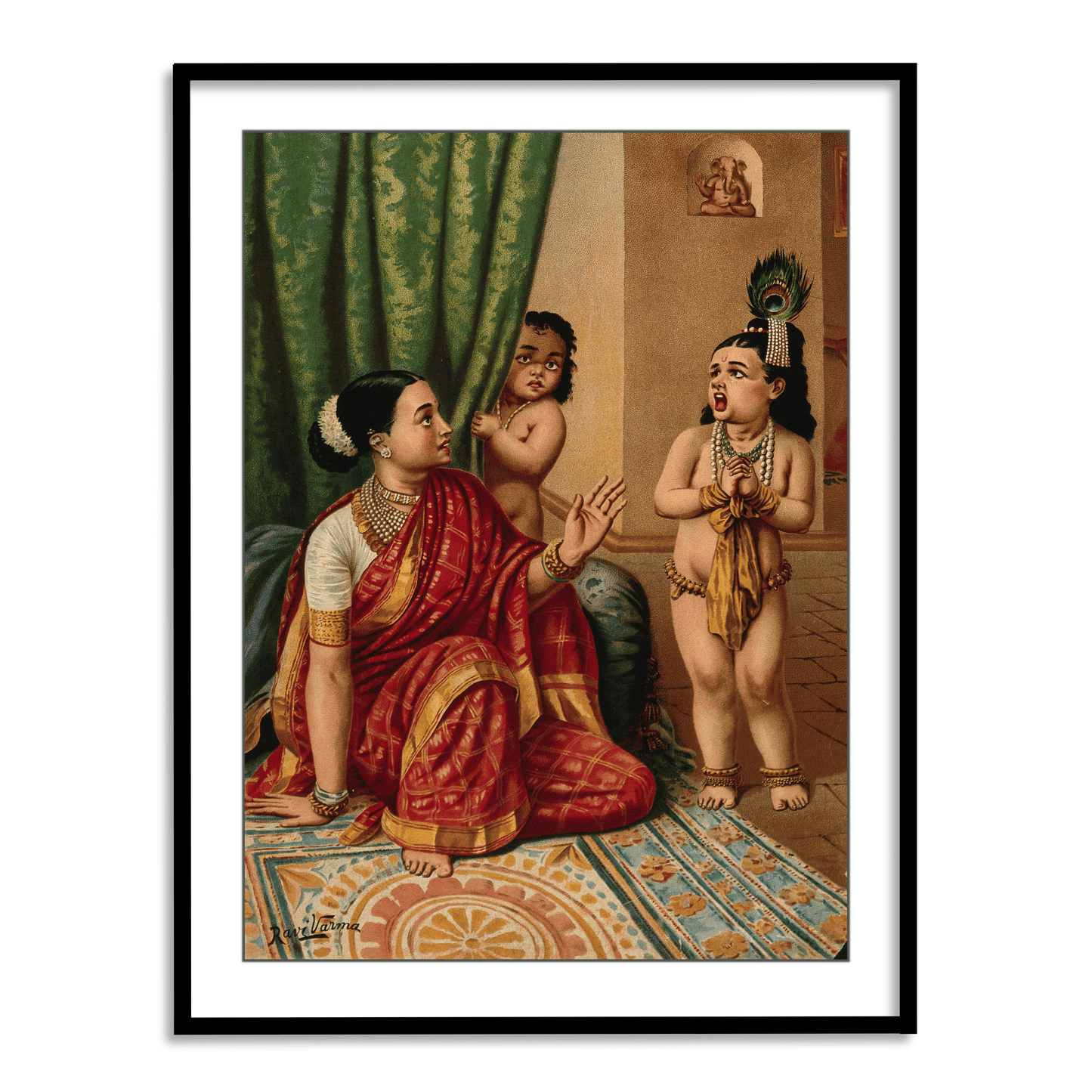 Famous Yasoda glimpses the whole universe inside Krishna's mouth by Raja Ravi Varma Wall Art