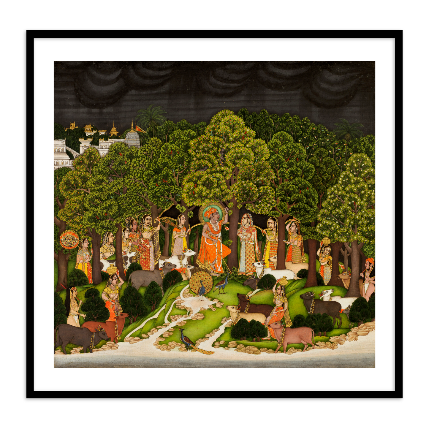 Radha Krishna Meet in Forest Indian Painting | Framed Wall Art