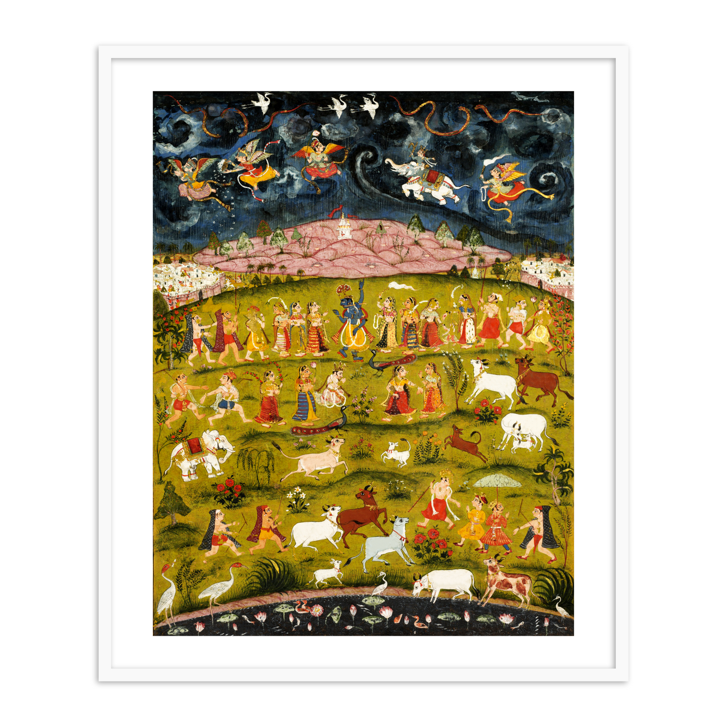 Krishna lifting Mountain Indian Painting for Home Decor