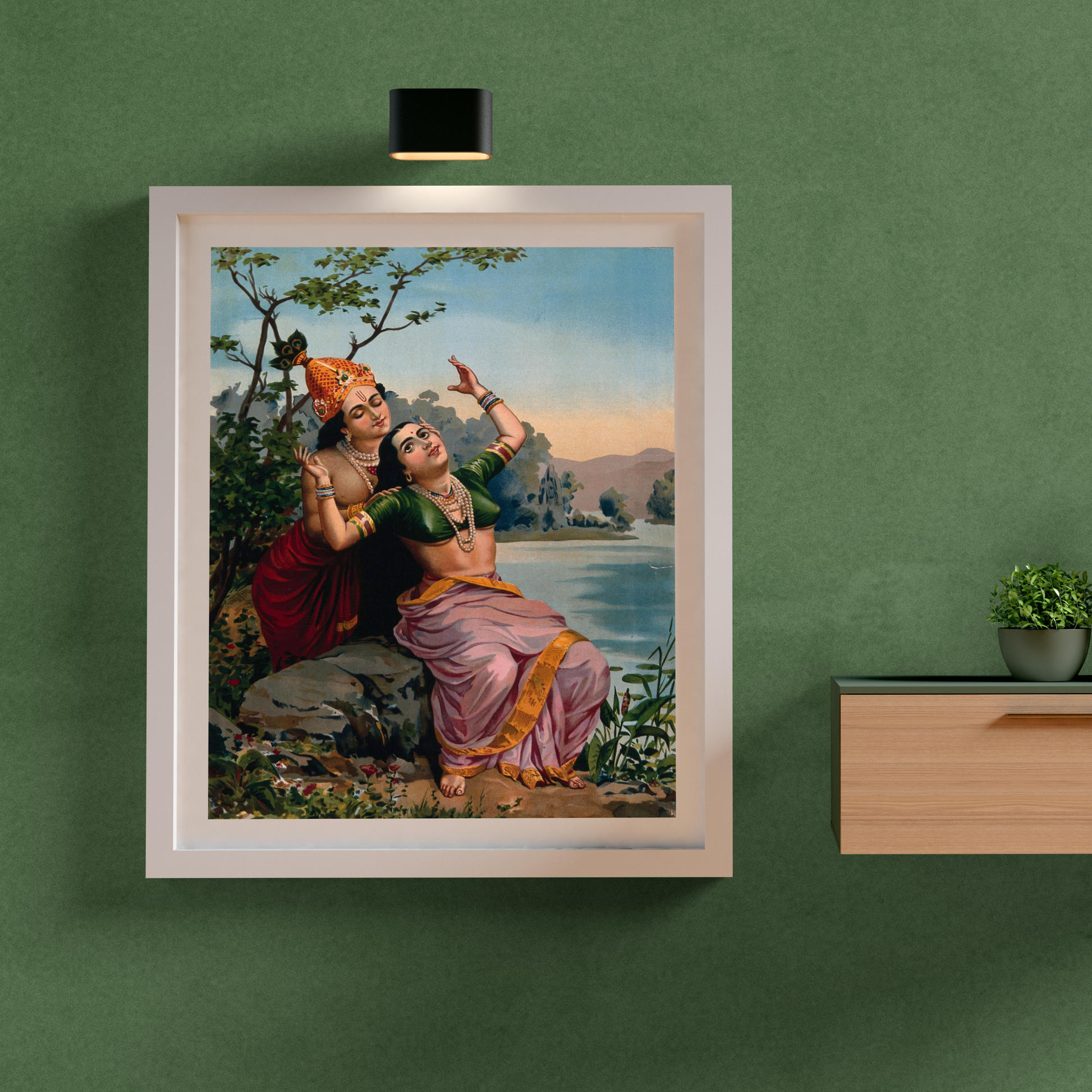 Krishna embracing Radha by Raja Ravi Varma Wall Art Print for Home Decor for every Indian Homes