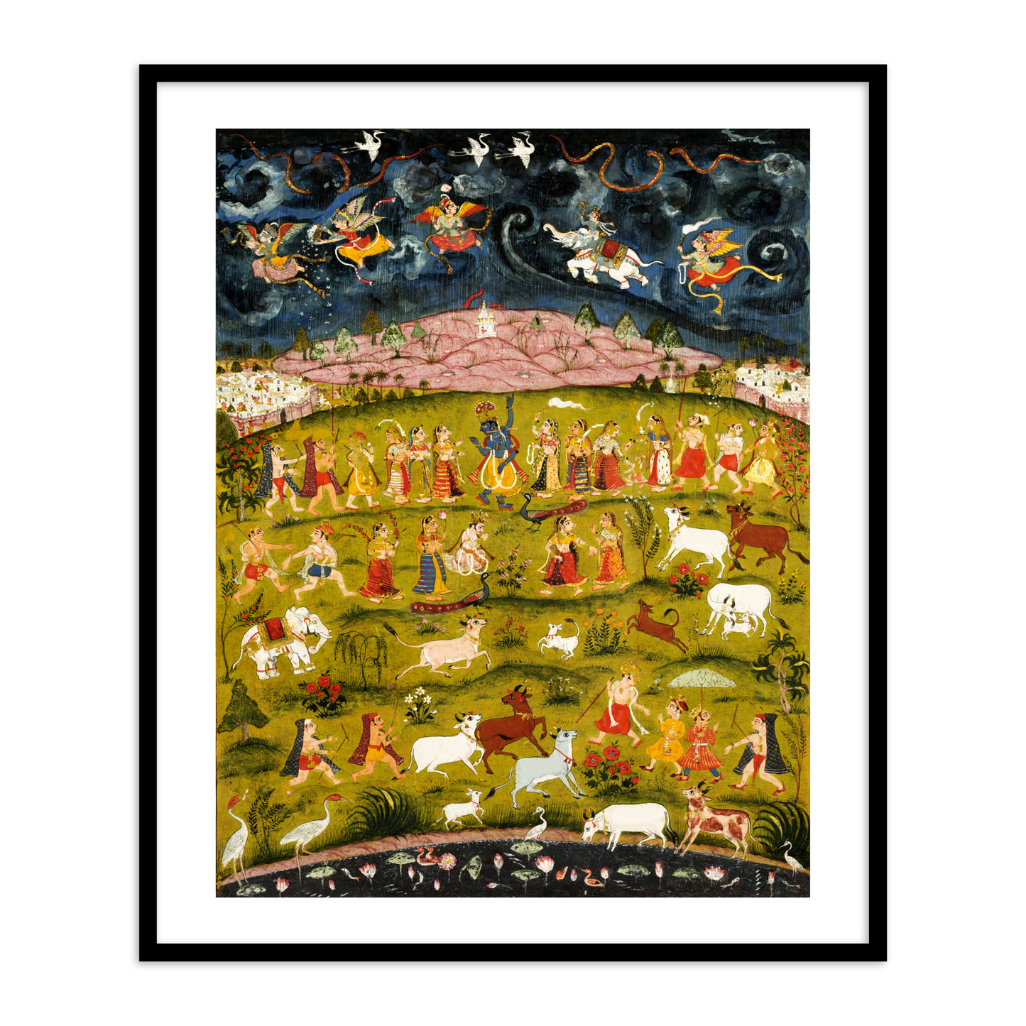 Krishna lifting Mountain Indian Painting for Home Decor