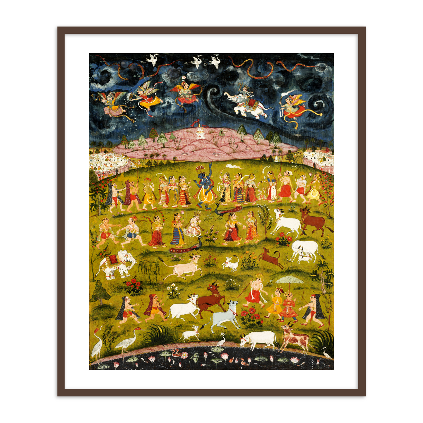 Krishna lifting Mountain Indian Painting for Home Decor