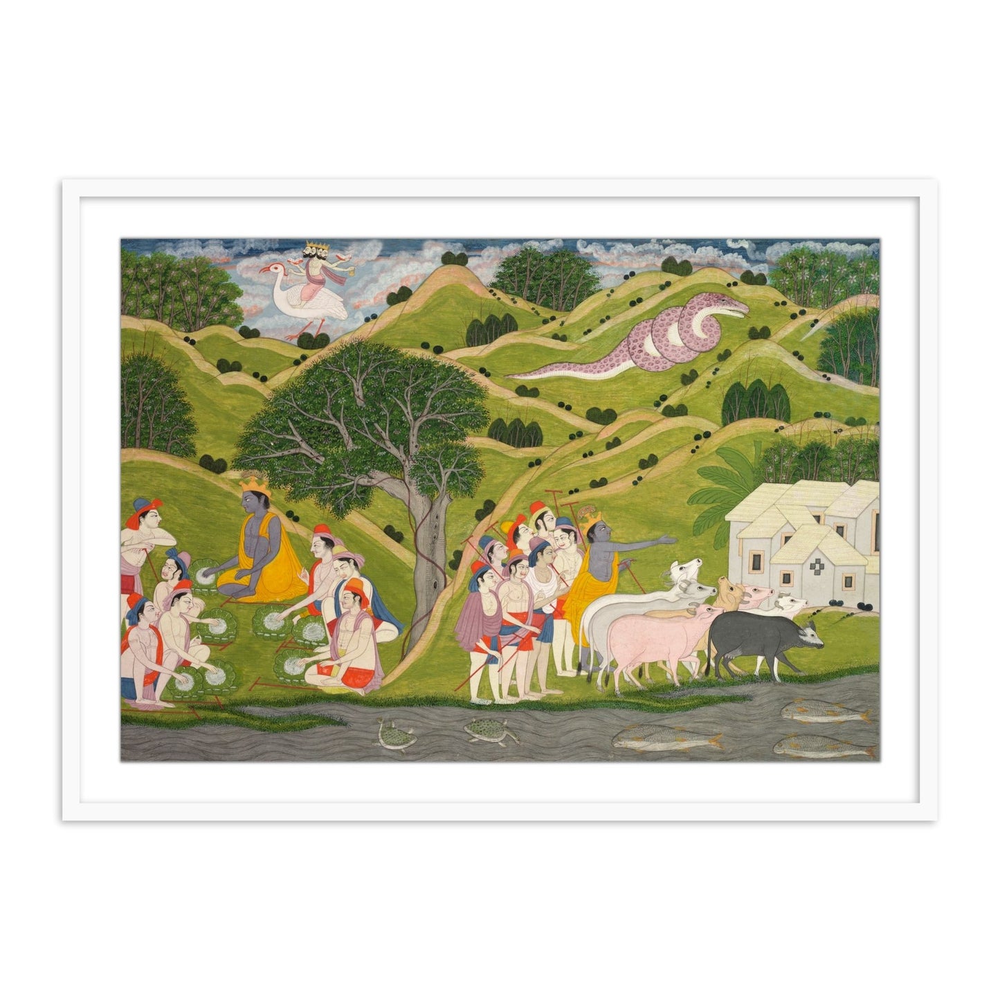 Krishna Returns with the Cowherds Framed Wall Art Painting - The Atrang