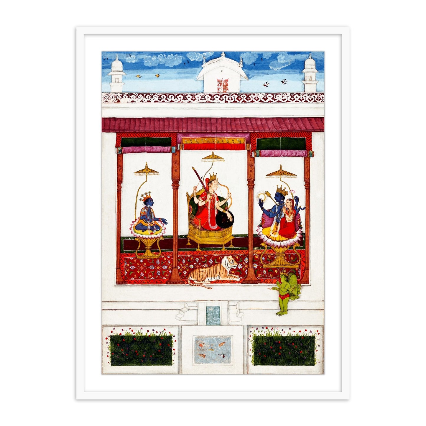 Devi with Krishna and Vishnu in a Palace Framed Wall Art | Home Decor Paintings - The Atrang