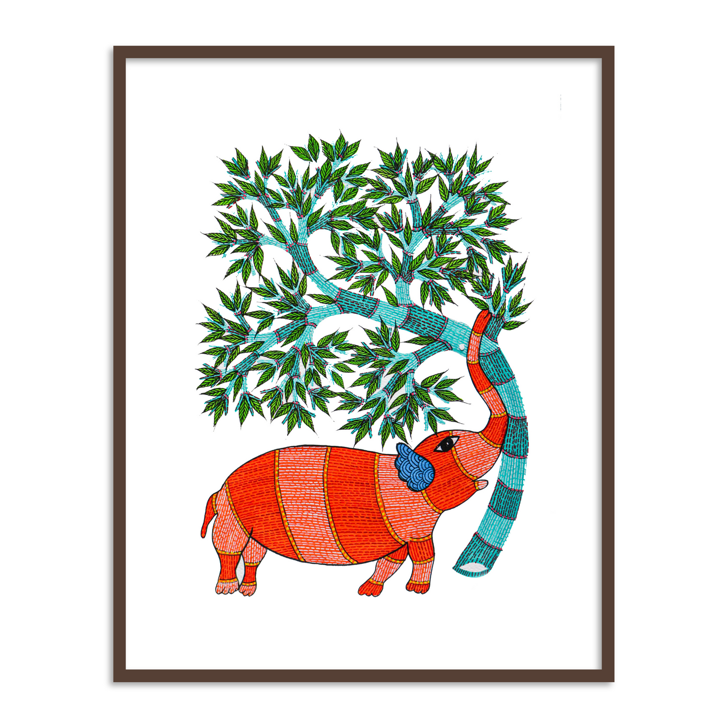 Elephant with a Tree - Gond Painting | Framed Wall Art Decor