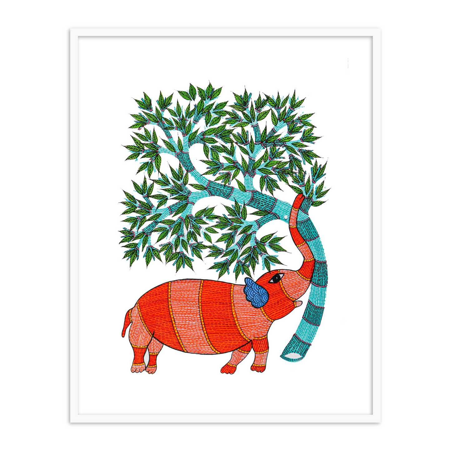 Elephant with a Tree - Gond Painting | Framed Wall Art Decor