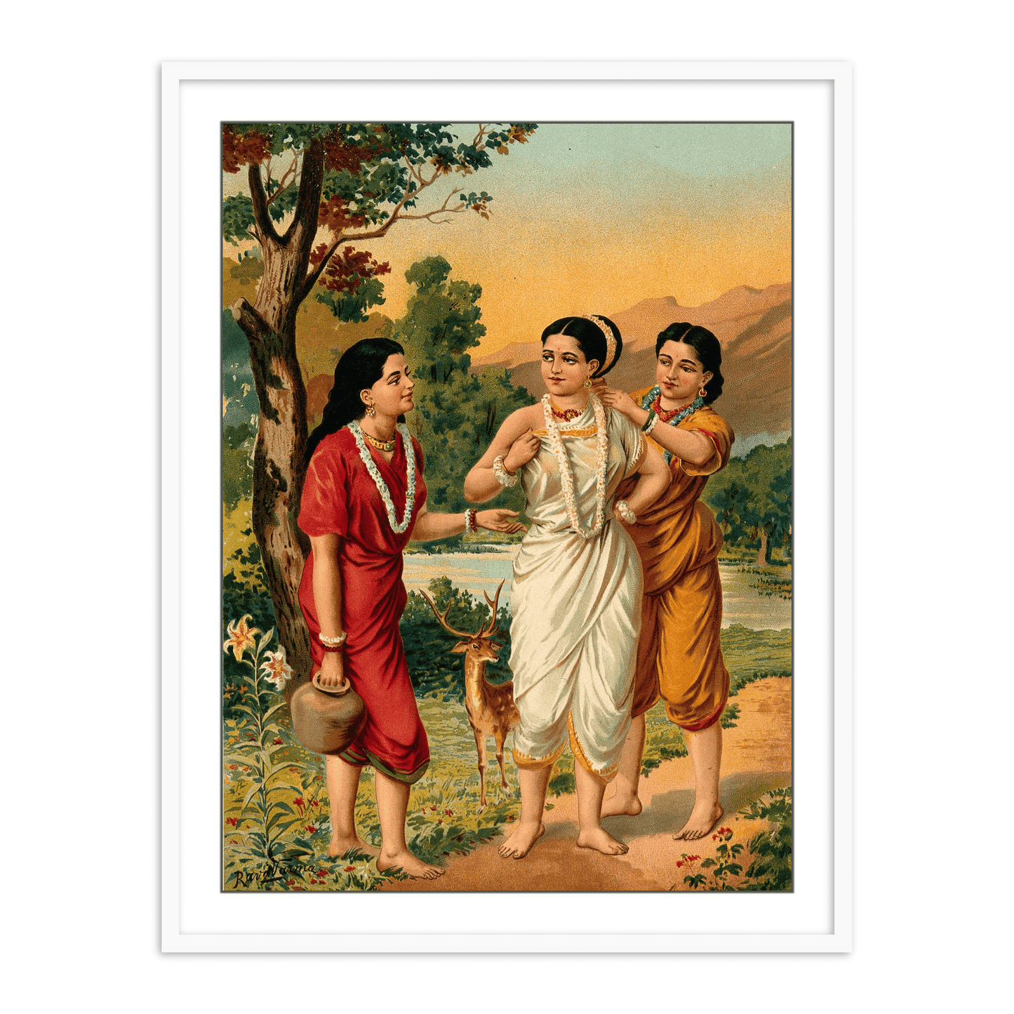 Shakuntala and her friends by Raja Ravi Varma Wall Painting for Home Decor