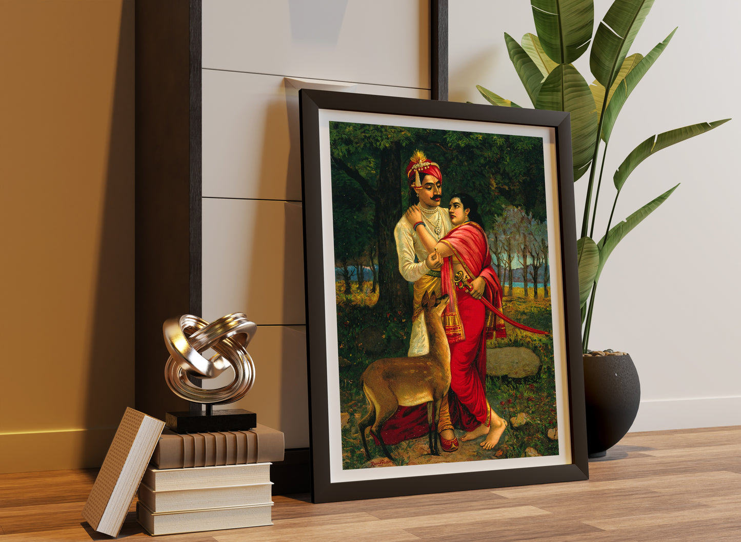 King Dushyanta proposing marriage with a ring to Shakuntala by Raja Ravi Varma Wall Art Painting for Home Decor