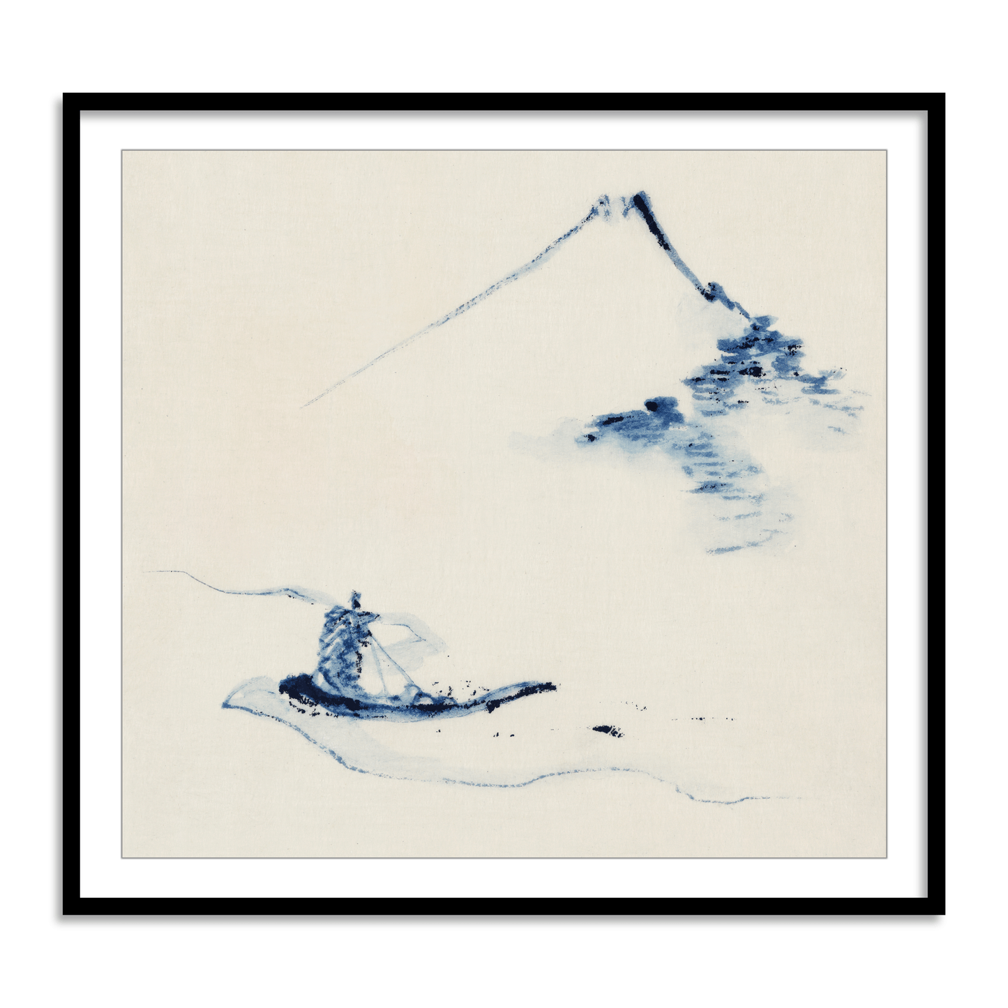 A Person in a Small Boat on a River with Mount Fuji in the Background by Katsushika Hokusai