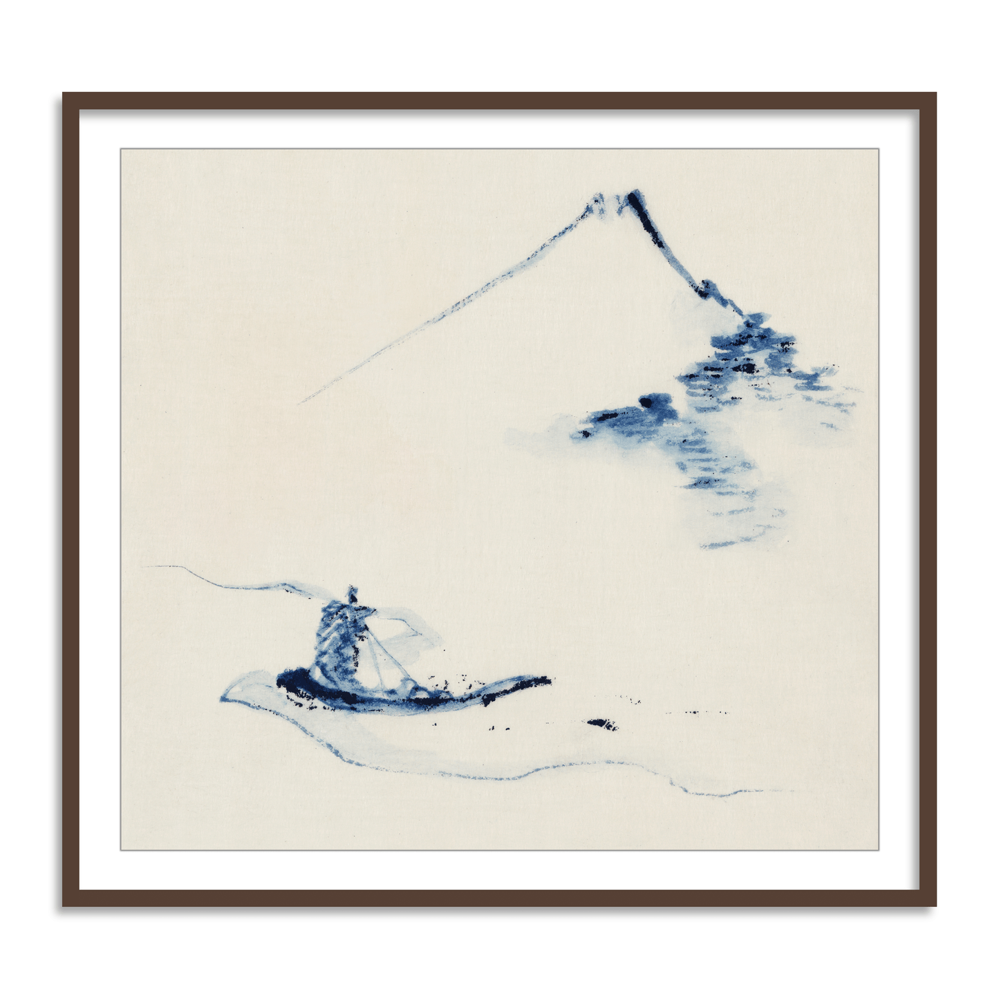A Person in a Small Boat on a River with Mount Fuji in the Background by Katsushika Hokusai