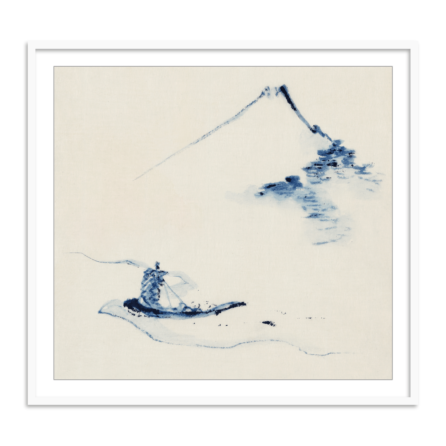 A Person in a Small Boat on a River with Mount Fuji in the Background by Katsushika Hokusai