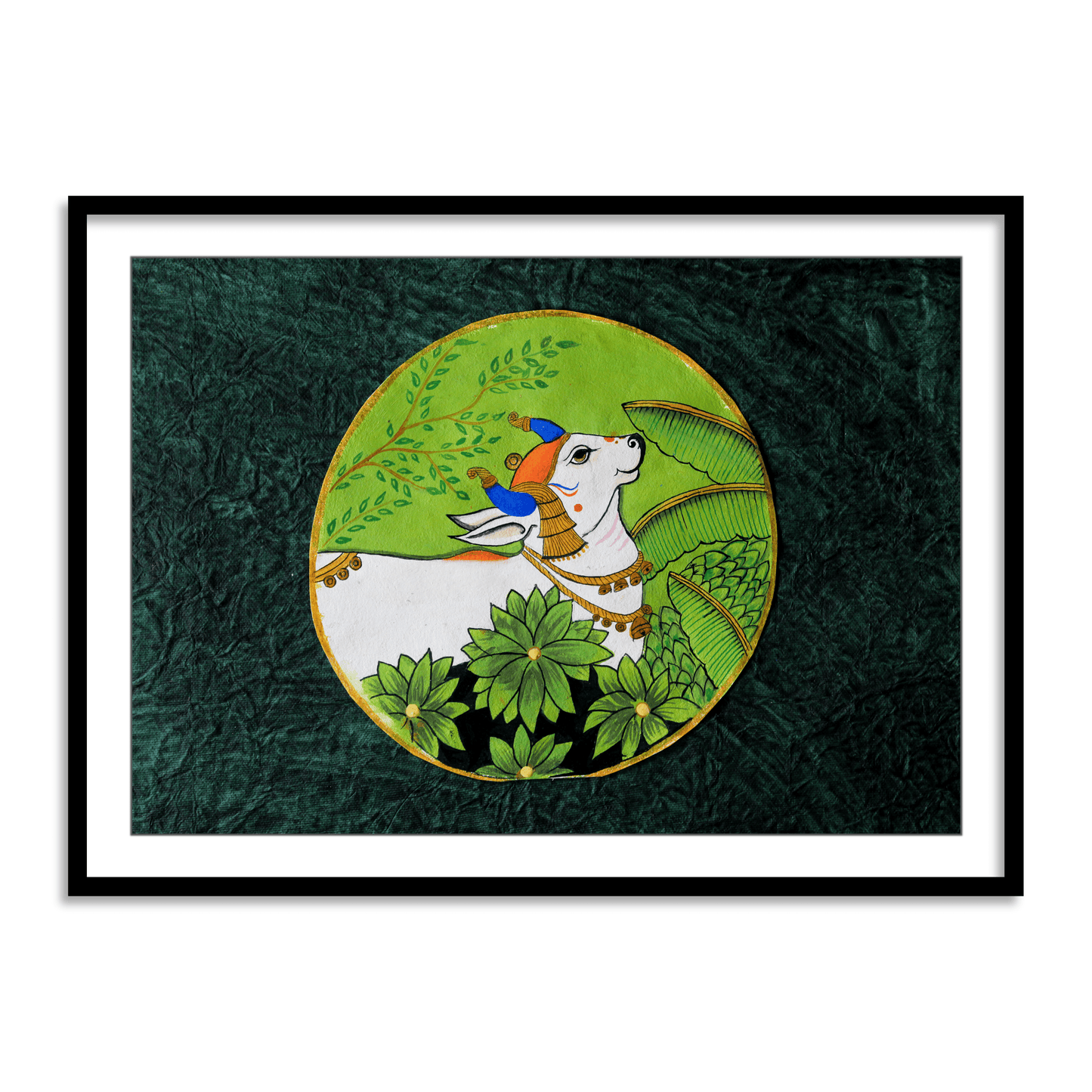 Nandi: Serene in Green Pichwai Art for Home Decor - The Atrang