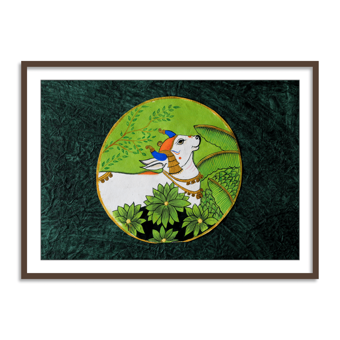 Nandi: Serene in Green Pichwai Art for Home Decor - The Atrang