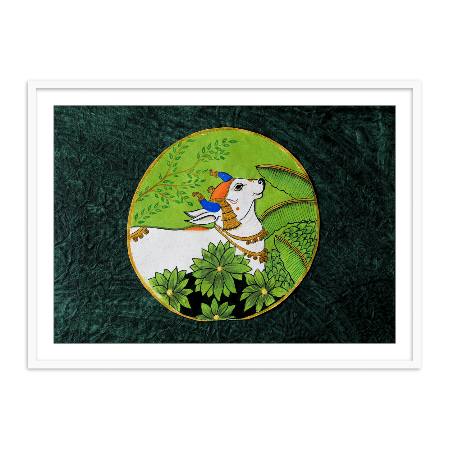 Nandi: Serene in Green Pichwai Art for Home Decor - The Atrang