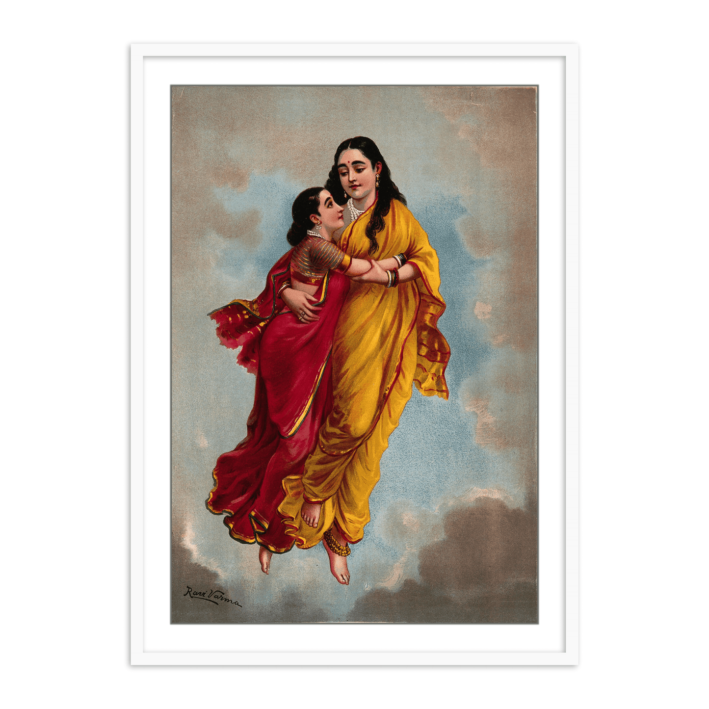 Sakuntala and her mother fly towards heaven by Raja Ravi Varma Wall Art Painting for Decor