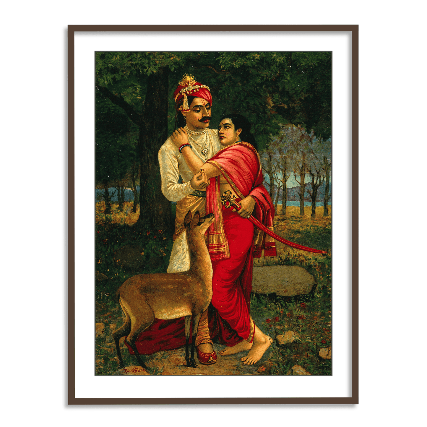 King Dushyanta proposing marriage with a ring to Shakuntala by Raja Ravi Varma Wall Art Painting for Home Decor