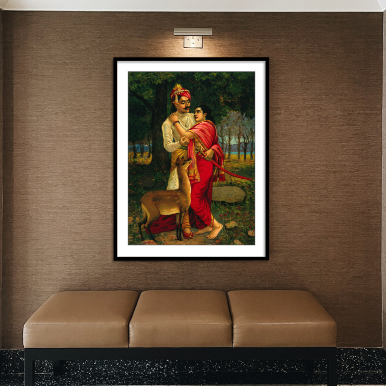 King Dushyanta proposing marriage with a ring to Shakuntala by Raja Ravi Varma Wall Art Painting for Home Decor