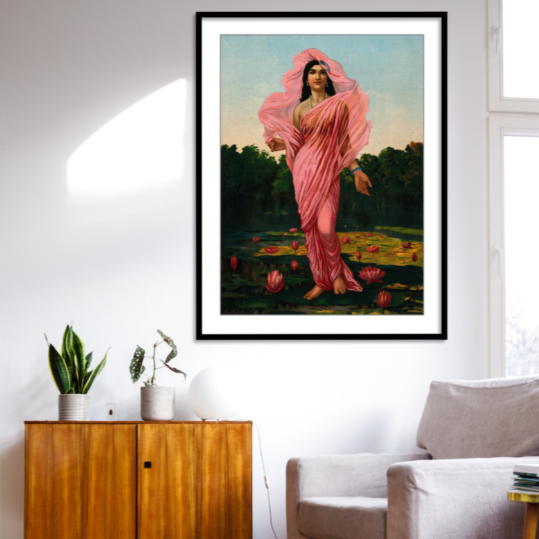 Padmini, the Lotus lady by Raja Ravi Varma Wall Art Print for Home Decor