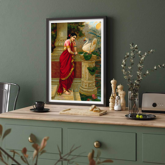 A swan telling Damayanti of Nala's love by Raja Ravi Varma Wall Art for Home Decor
