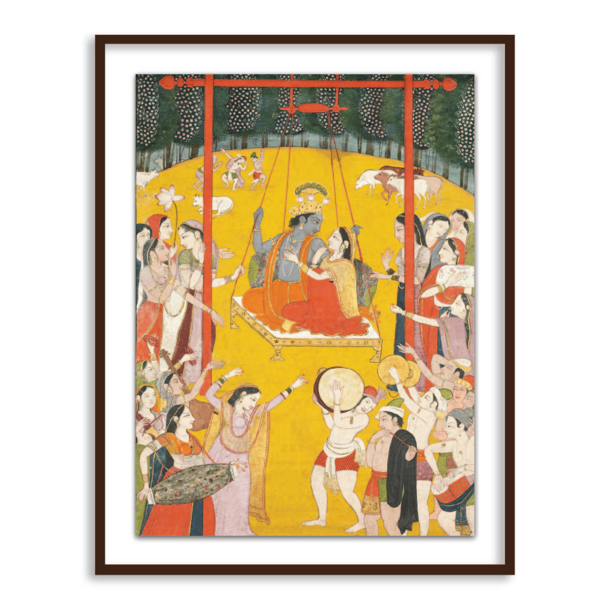 Singing in honor of Radha Krishna, Hindola raga Framed Wall Art Painting - The Atrang