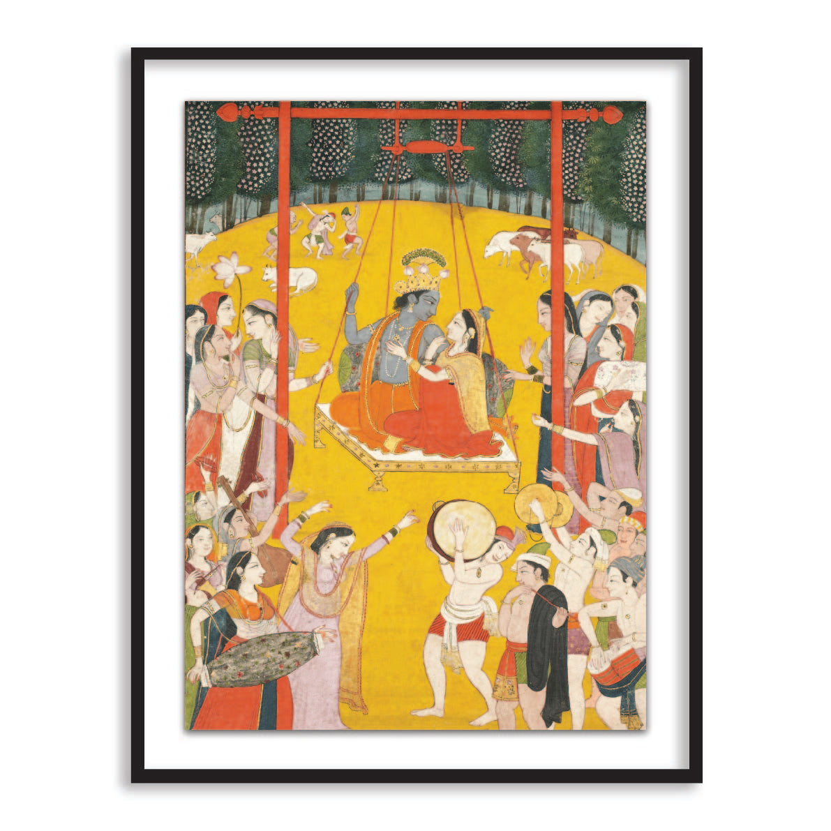 Singing in honor of Radha Krishna, Hindola raga Framed Wall Art Painting - The Atrang