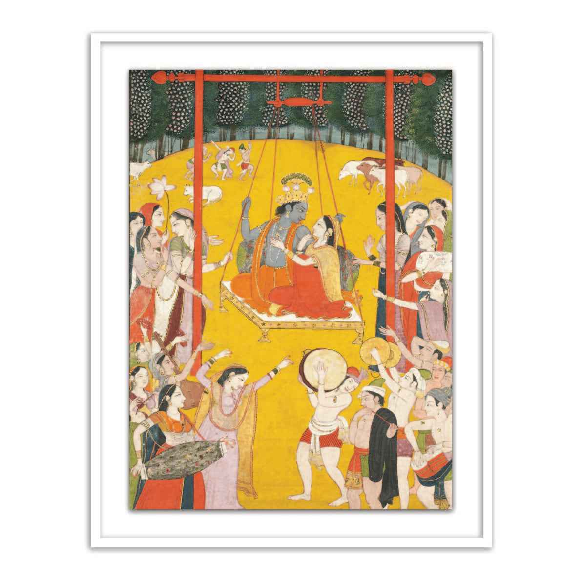 Singing in honor of Radha Krishna, Hindola raga Framed Wall Art Painting