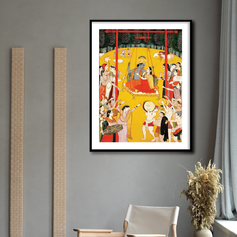 Singing in honor of Radha Krishna, Hindola raga Framed Wall Art Painting - The Atrang