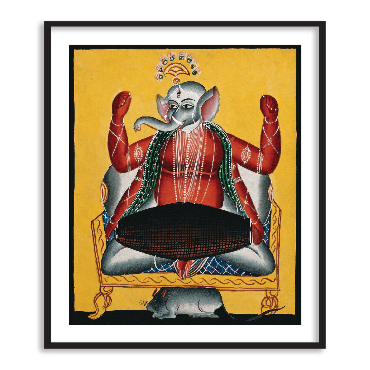 Ganesh Playing the Dholak Kailghat Art Framed Wall Art - The Atrang