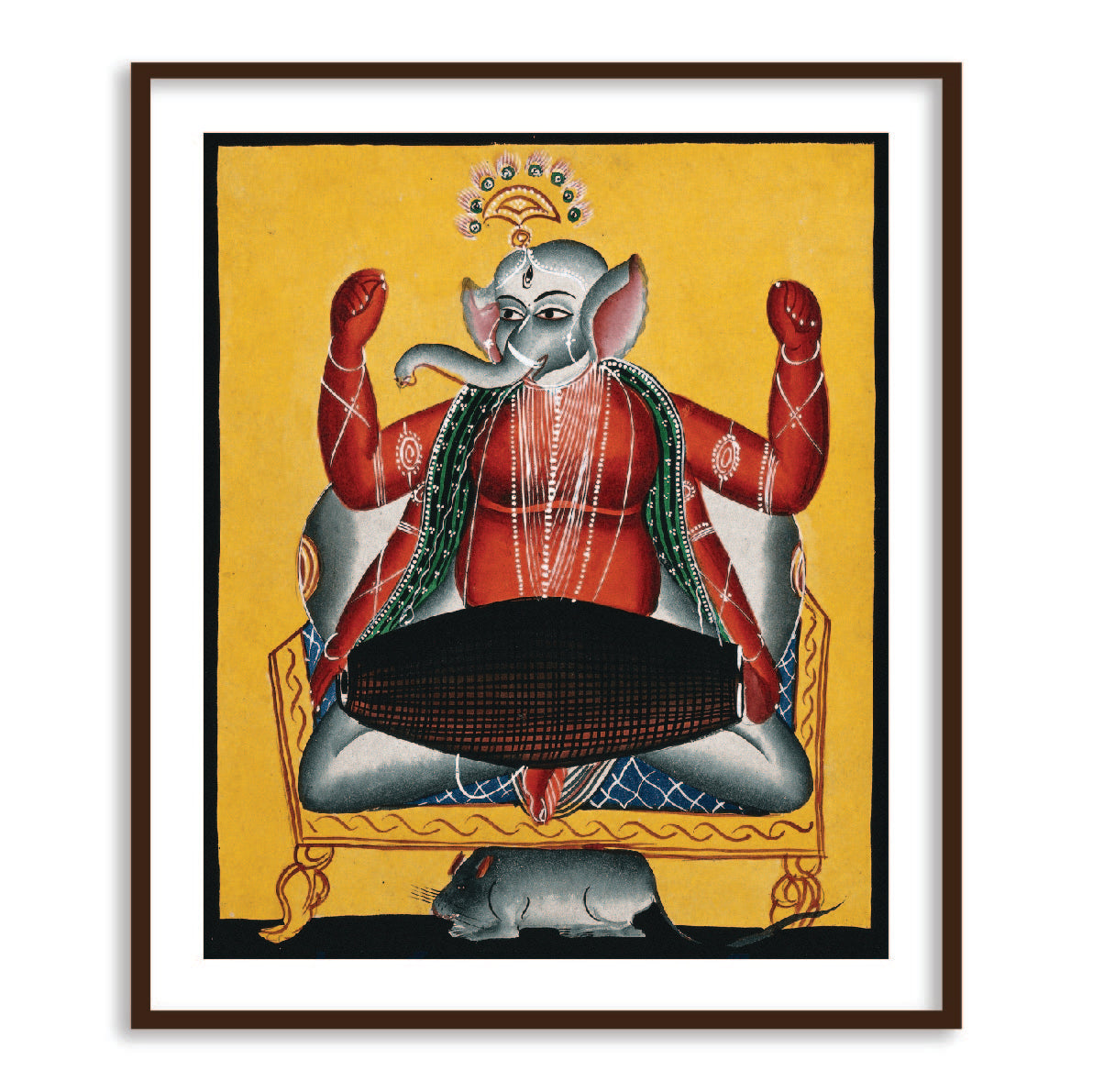 Ganesh Playing the Dholak Kailghat Art Framed Wall Art - The Atrang