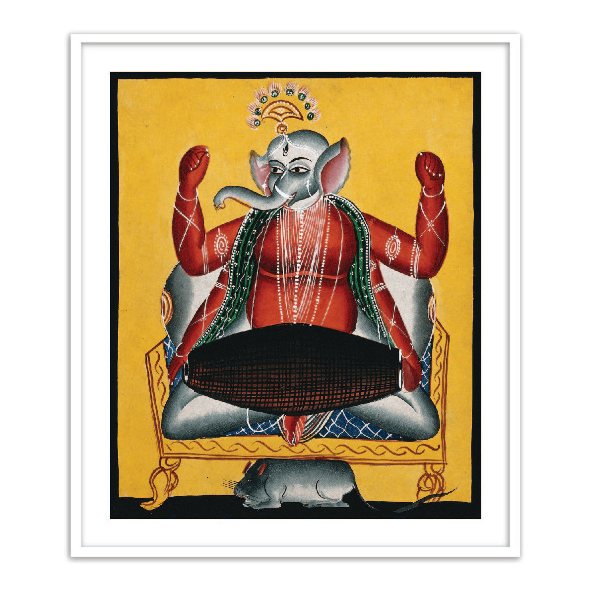 Ganesh Playing the Dholak Kailghat Art Framed Wall Art - The Atrang