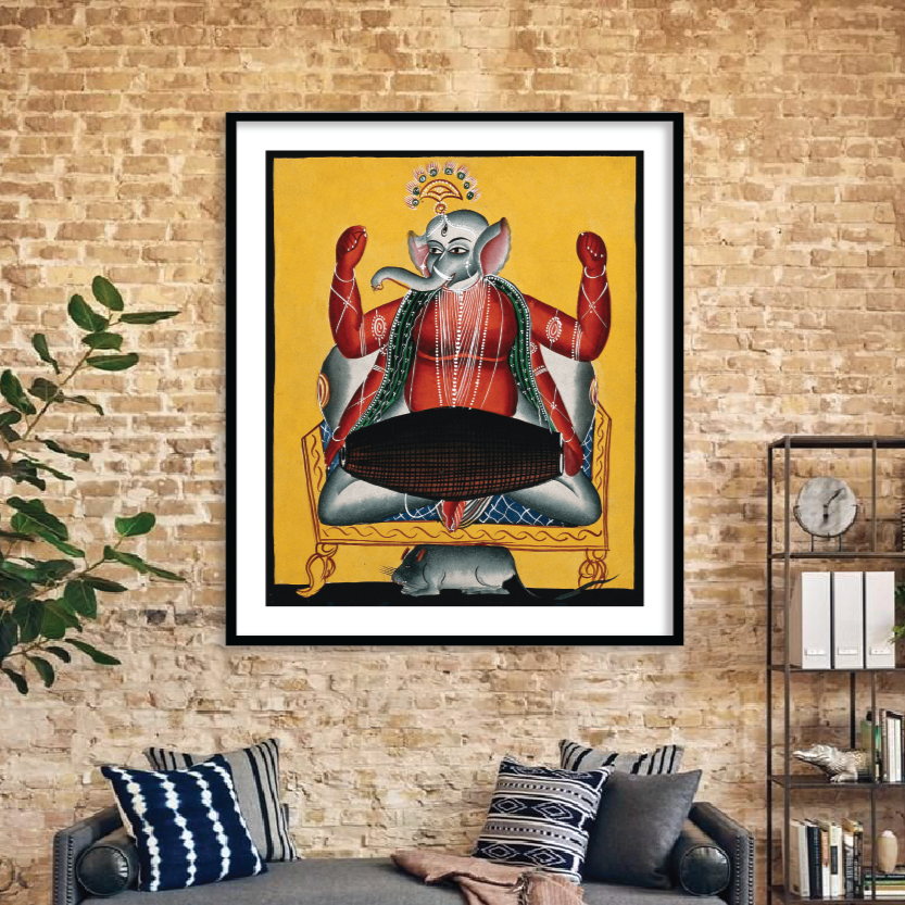 Ganesh Playing the Dholak Kailghat Art Framed Wall Art - The Atrang