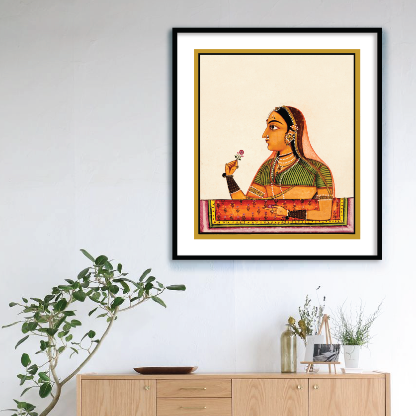 Women Holding a Rose Framed Wall Art Painting - The Atrang