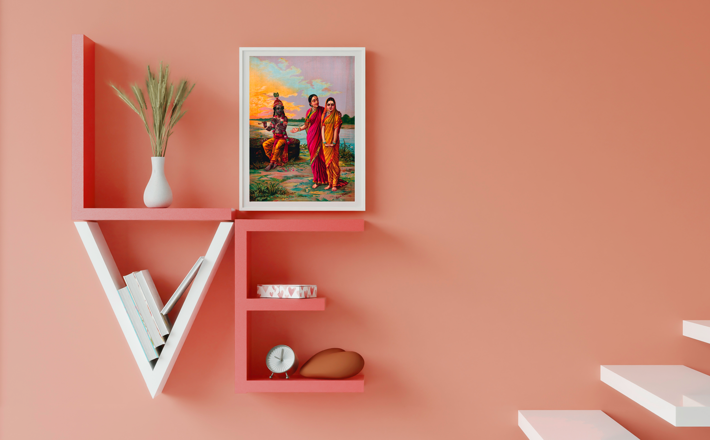 Krishna declaring his love for Radha via a confidante by Raja Ravi Varma Wall Painting for Decor