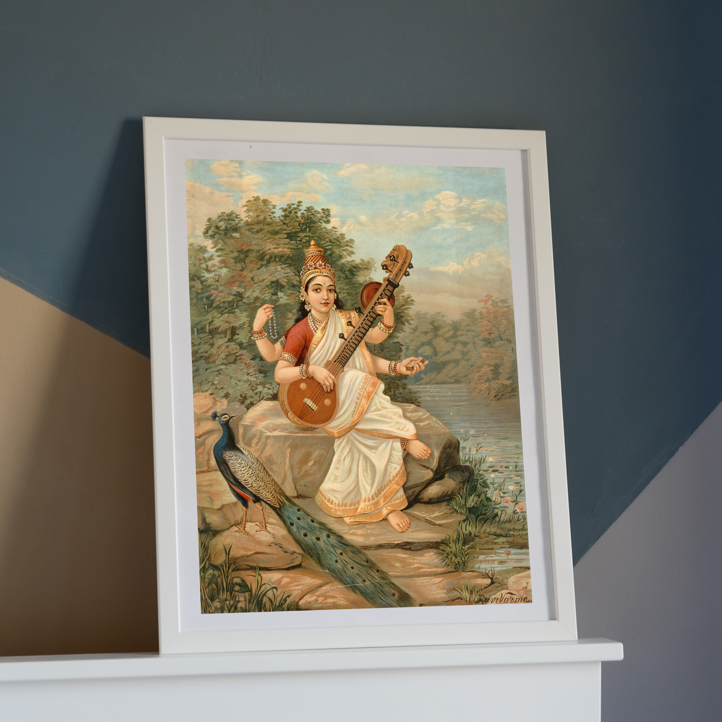 Goddess Sarasvati by Raja Ravi Varma Wall Art Print for Home Decor for Home Decor India