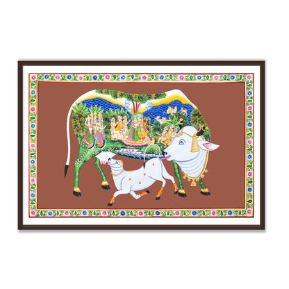 Kamdhenu Cow Sacred Pichwai Art for Prosperity & Divinity