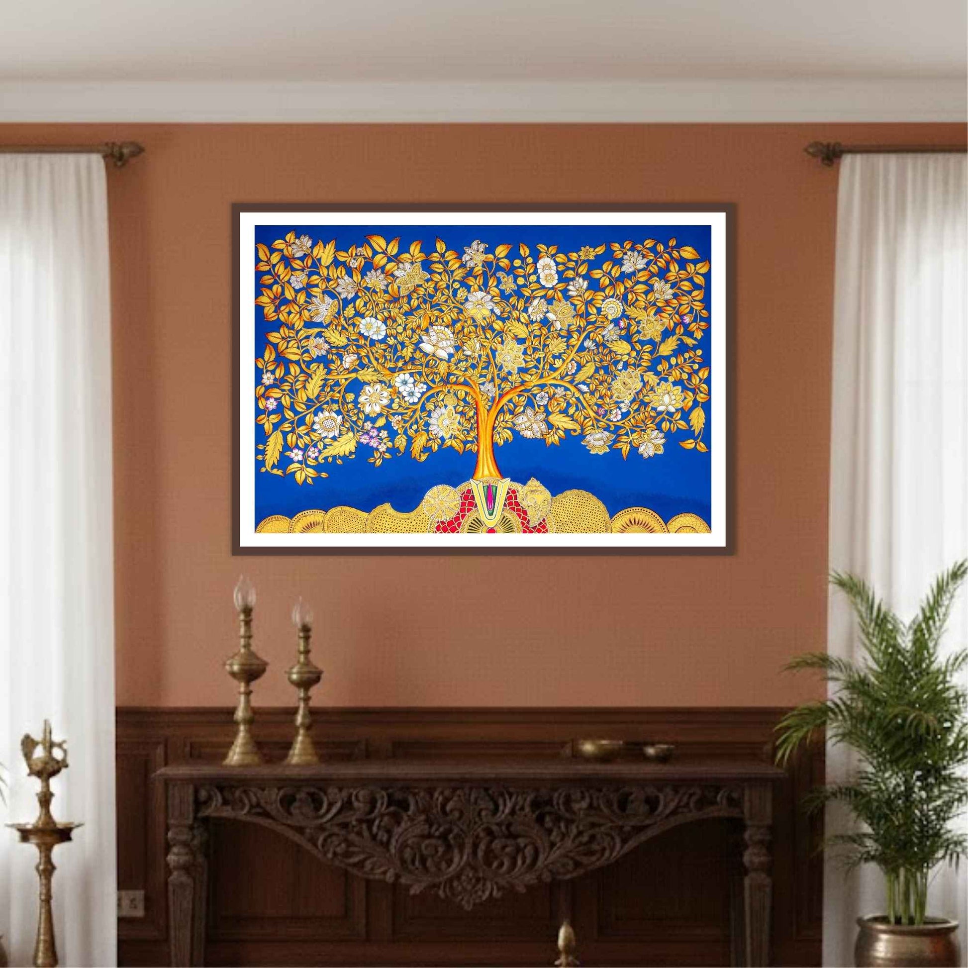 Tree of Life tirupati balaji artwork for home decor and vastu in a living room by the atrang