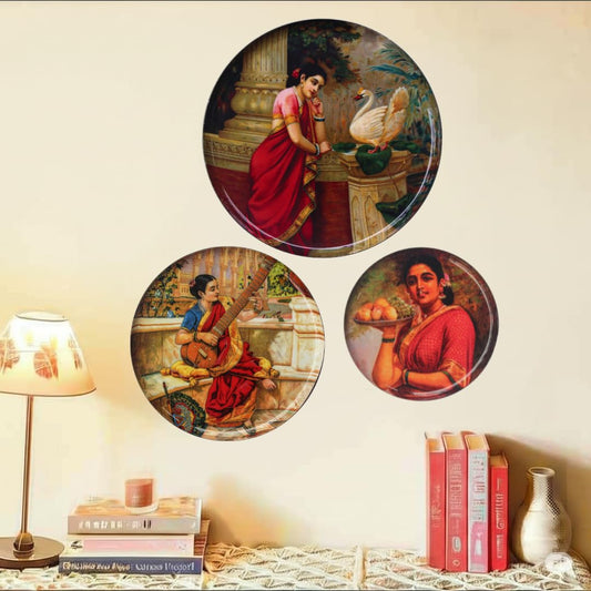 Classic Raja Ravi Varma Metal Wall Art – Set of 3 Plates
